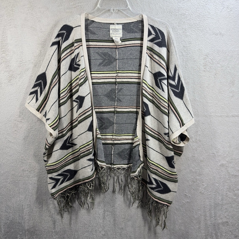 Billabong Designers Closet Cardigan Women's L Open Short Sleeve Fringe Aztec